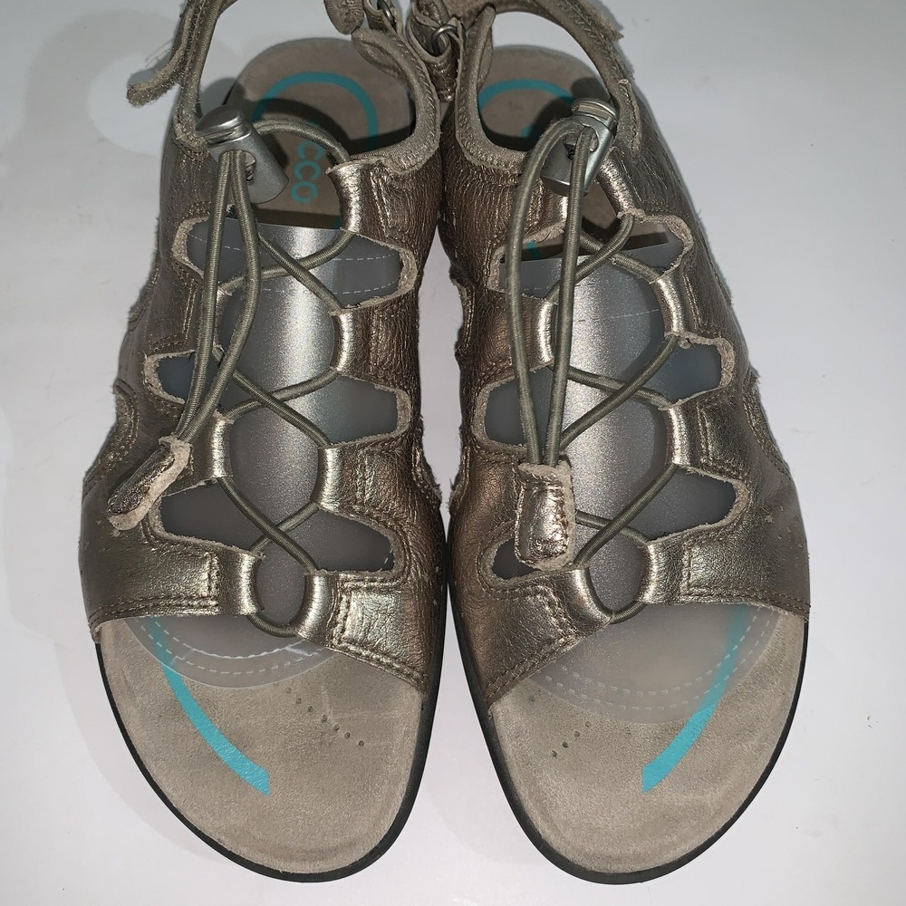 ECCO Sandals Womens Size 9 Gold Leather Gladiator Hook & Loop Comfort Shoes - Picture 6 of 11